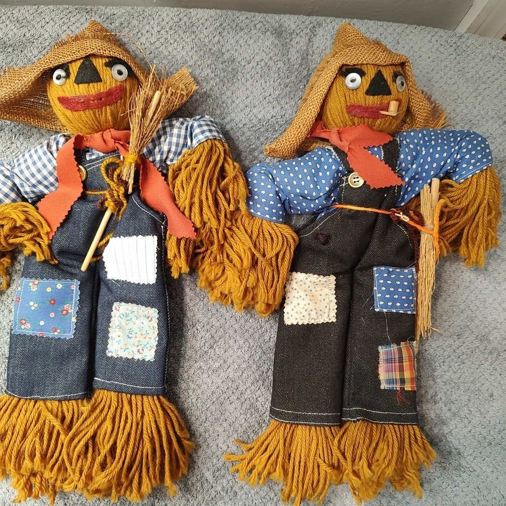 Vtg Scarecrow Doll‎ Handmade in USA Folk Art  1980's Fall Harvest Farmcore Decor
